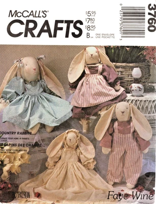 COUNTRY RABBITS, McCalls Sewing Pattern 3760 Faye Wine Stuffed Bunny Dolls - Image 1 of 2