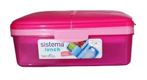 Sistema Lunch Slimline Quaddie 1.5L Box Container With Bottle Pink - Picture 1 of 4