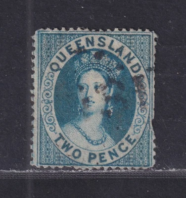 Queensland Scott 6A Usado 1860 2d Blue Chalon Perf 151/2 Small Star Wmk SCV $105 - Imagem 1 de 2