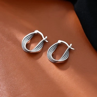 New 1Pair vintage 925 silver plated twist earrings for women alloy - Image 1 of 4