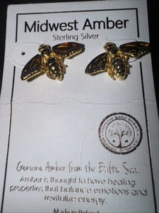Midwest Bernstein Sterlingsilber Bienen Ohrringe Brandneu - Bild 1 von 3
