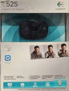 Logitech C525 720p HD Wired Webcam USB V-U0023 Foldable Auto-Focus Black - Picture 1 of 3