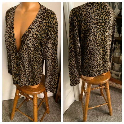CÁRDIGAN SUÉTER TALBOTS ESTAMPADO LEOPARDO MEZCLA ALGODÓN TALLA L Foto 1 de 4