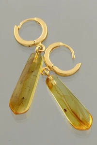 Fossil Insects BALTIC AMBER Drops Gold Plated Silver Earrings 3.5g 250710-14 - Picture 1 of 7