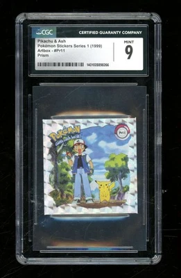 1999 Pokemon Stickers Series 1 Pikachu Ash Artbox Prism #PR11 CGC 9 SE1356 - Image 1 of 2