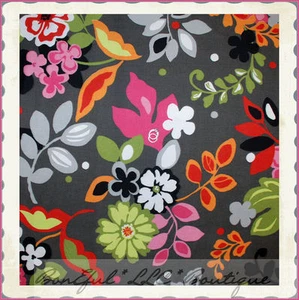 BonEful Fabric FQ Cotton Home DECOR VTG B&W Gray Pink Green Red Flower Dot Retro - Picture 1 of 6