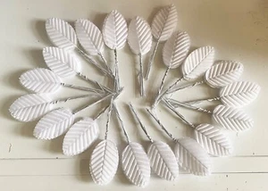 Bundle 200pcs White Fabric Rose Leaves with Wire Stems Artificial Floral Decor - Picture 1 of 8