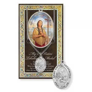 St Kateri Tekakwitha Genuine Pewter Medal on a 18" Chain with Biography - Picture 1 of 1