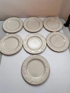 SET OF 7 LENOX FRUITS OF LIFE SALAD PLATES PORCELAIN CREAM GOLD RIM 8" - Picture 1 of 7