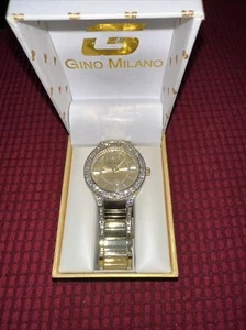 Gino Milano Bling Watch Water Resist Quartz Gold Tone Metal Band Round 39 mm - Picture 1 of 10