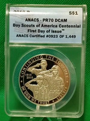 2010 USA $1, Boy Scouts of America Centennial, .900 Silver, FDOI, 0.7735ozt - Image 1 of 4
