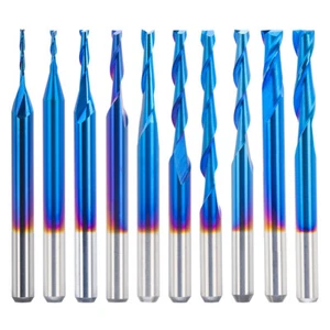 10Pcs Carbide End Mill 2 Flute 1/8" 3.175mm Shank CNC Router Bit Set Blue Coated - Picture 1 of 9