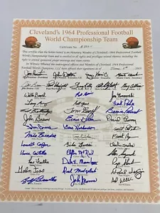 1964 CLEVELAND BROWNS Team SIGNED 16x20 PLAYER CERTIFICATE JIM BROWN w/COA  - Picture 1 of 5