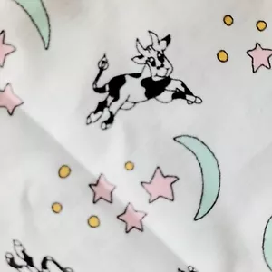 Cow Moon Stars Fabric 46" x 35" Black White and Pastels Cow Jumped Over the Moon - Picture 1 of 3
