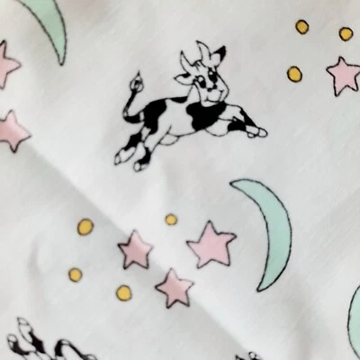 Cow Moon Stars Fabric 46" x 35" Black White and Pastels Cow Jumped Over the Moon - Image 1 of 3