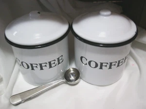 COFFEE CONTAINERS Farmhouse Country LOT/SET of 2 with SCOOP Holds 3# Total EUC - Picture 1 of 4