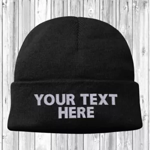 Customised Beanie Adult Cuffed Woolly Knit Ski Hat with Name Slogan Personalised - Picture 1 of 48