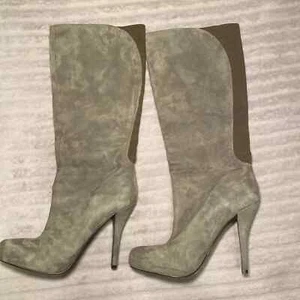 Enzo Angiolini Knee High Suede Olive Elastic Slip On Black Women Boots Size 8 - Picture 1 of 7