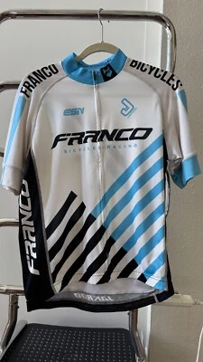 Camiseta de ciclismo FRANCO BICYCLES masculina grande branca/azul/preta JAKROO - Imagem 1 de 4