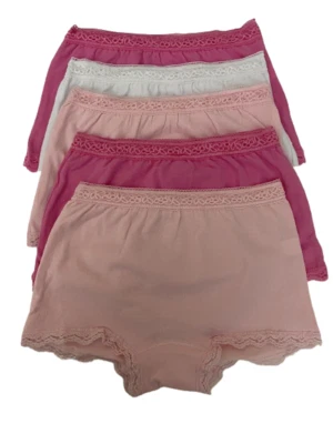  Girl's Underwear White, Pink Soft Cotton 5 Panties Boyshort  XL (10/12) - Image 1 of 2