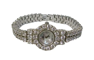 Adee Kaye Rhodium Plated Crystal Women's Wristwatch Mother-of-Pearl Face 7" - Picture 1 of 4