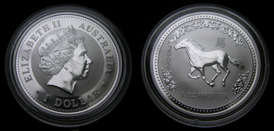 Australia 2002 1 dólar 1 oz. Caballo de prueba Queen Elizabeth de plata .999 Foto 1 de 1