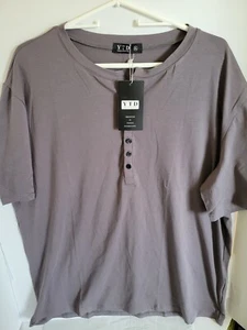 YTD Men's 2XL Gray Knit Cotton Spandex Short Sleeve Henley - Picture 1 of 6