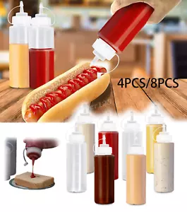 4PCS/8PCS 500ml Plastic Squeeze Sauce Bottles Kitchen Condiment Dispenser Mayo - Picture 1 of 20