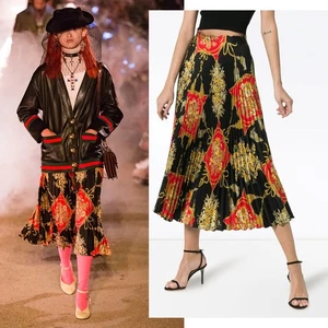 GUCCI SKIRT INTRIGUE FLORAL TASSEL PRINT SILK PLEATED MIDI $2,500 sz IT 46 US 10 - Picture 1 of 20