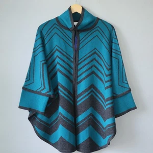 Pendleton Womens Cape Sweater Medium Large Merino Wool Emerald Striped - Picture 1 of 5