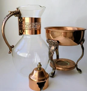 Vtg Princess House Copper Coffee Tea Pot Carafe Serving Set With Warming Stand - Picture 1 of 7
