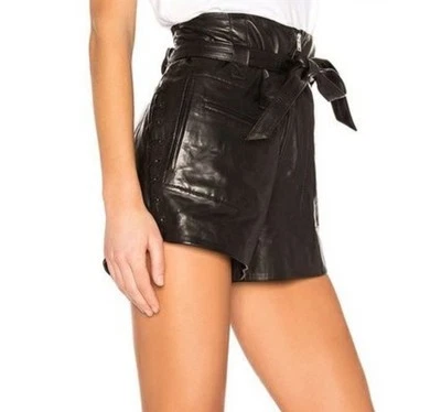Iro Revolve Andy 系带 100% 羊皮短裤黑色 34 码 — 第 1/4 张图片