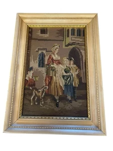 Vintage 50er Jahre gerahmte Nadelspitze Kunst 13x18" viktorianische Damen auf Markt Mode - Bild 1 von 12