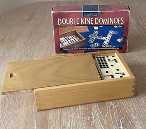 Retro Classic Double Nine Dominoes Gibsons Games, Complete, Hardwood Slide Box - Picture 1 of 10