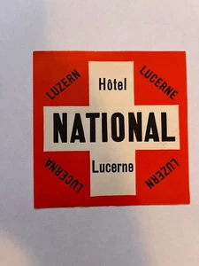 Calcomanía vintage HOTEL NATIONAL LUZERN Lucerna Suiza 3 1/2 X 3 1/2 - Imagen 1 de 2