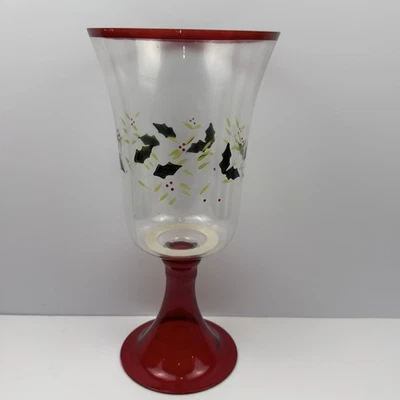 PFALTZGRAFF Winterberry Glass Hurricane Candelabro 14 pulgadas Centro de mesa de Navidad Foto 1 de 4