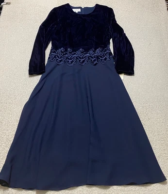 NWT Vtg Talbots Womens 10P Dress Blue Velvet Maxi Embroidered Lined Formal New - Image 1 of 4