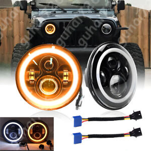 Pair 7" Inch Round LED Headlights Halo Angel Eyes For Jeep Wrangler LJ TJ CJ JK