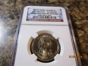 2007-P ADAMS $1 NGC BU DOUBLE EDGE LETTERING SECOND INVERTED 047 - Picture 1 of 2