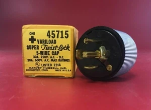 VINTAGE HUBBELL 45715 VARILOAD SUPER TWIST-LOCK 5-WIRE CAP, 30A, 250V/600V - Picture 1 of 3