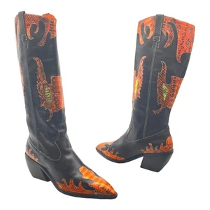 Vintage 90s Y2K MARTINEZ VALERO Womens 9.5 Leather Knee High Boots Western NOS - Picture 1 of 16
