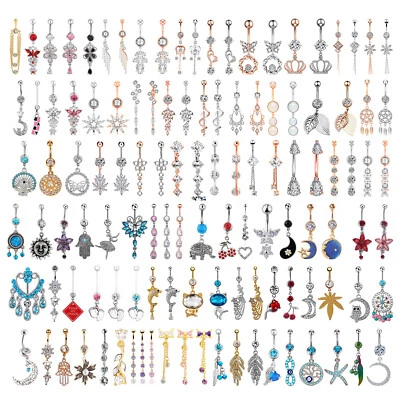 Surtido Anillo Ombligo Acero 316L Circonita cúbica Gema Cuelga Barra Ombligo Piercing 14G Foto 1 de 4