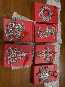 Lenox Multi-Crystal Silverplate Christmas Holiday Tree Ornaments - Set of 6 VGC! - Picture 1 of 10