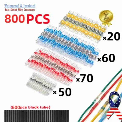 800pcs Heat Shrink Connectors Wire Connectors Terminals Butt Kit US - Image 1 of 4