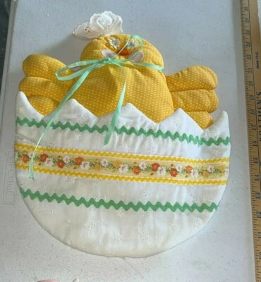 Percha de puerta de pollito de Pascua, pancarta retazos edredón exhibición de pared decoración resorte Foto 1 de 4