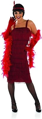 Women`s Fringed Red Flapper Dress + Gloves 1920s Charleston Gatsby Costume S-3XL - Image 1 of 4