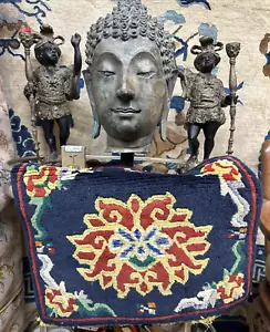 Auth: Antique Tibetan Mat Lotus Meditational Elegance ZEN Beauty Blue 15x20 - Picture 1 of 15