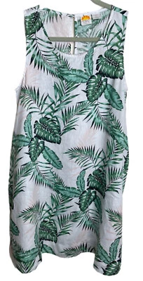 C&C California 100% Linen Shift Dress Sleeveless Palm Leaf Tropical Size Small - Image 1 of 4