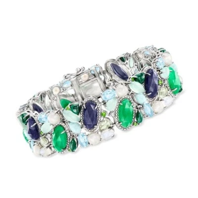 120.32 TCW Pearl & Multi-Color Gemstone Cluster Anniversary Bracelet For Women's - Image 1 of 4