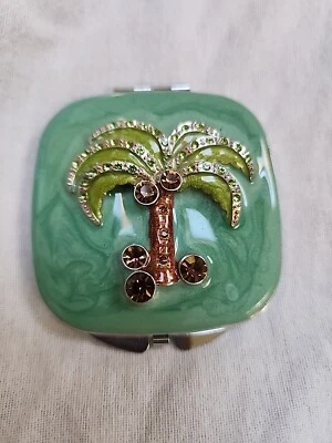 Spring Street Compact And Mirror Green Palm Tree /Crystals NEW - Image 1 of 3